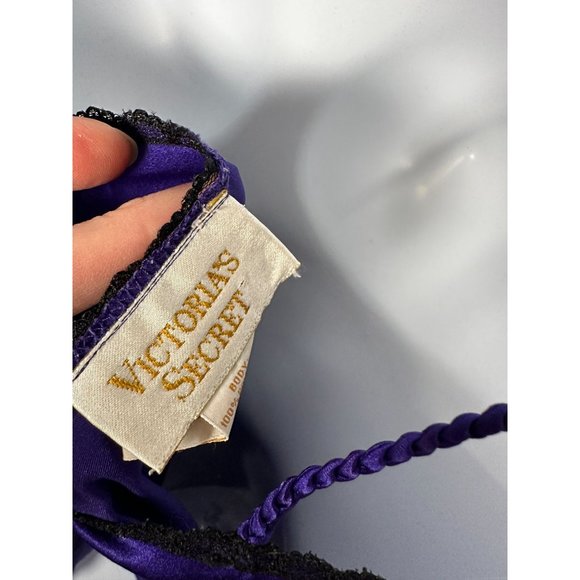Vintage Victoria's Secret Small Nightgown Slip Purple Black Lace Sexy Polyester - Picture 7 of 12